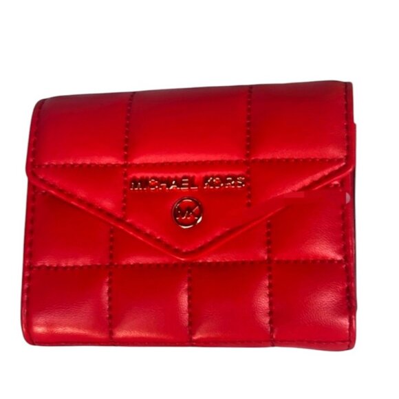 Michael KORS NWT Crimson Red Trifold Wallet Leather w/Yellow Gold Embellishment - Picture 4 of 6